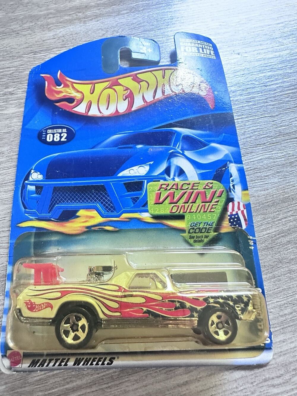 Hot Wheels 2002 '68 El Camino #82 White w/Red Flames Blue Stars New Hotwheel H53